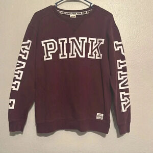 PINK Sweatshirt Womens Maroon White Lettering